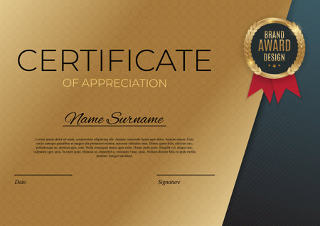 Certificate of achievement template set Background with gold badge and border. Award diploma design blank. Vector Illustrationの写真素材
