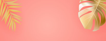 Natural Realistic Gold Palm Leaf Tropical Background. Vector illustrationのイラスト素材
