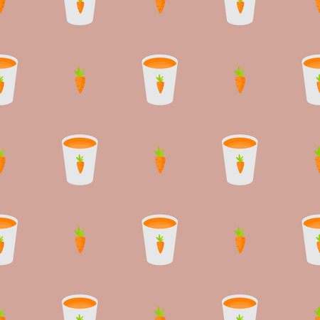 Vitamin Carrot Juice Glass Cup Simple Seamless Pattern Background. Vector Illustrationのイラスト素材