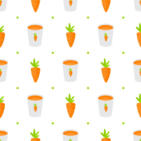 Vitamin Carrot Juice Glass Cup Simple Seamless Pattern Background. Vector Illustration