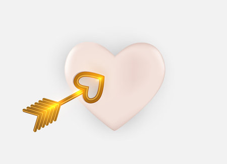Heart with a golden arrow. Realistic 3d design element. Vector Illustrationのイラスト素材