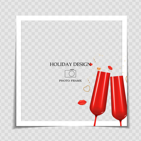 Holiday Background Photo Frame Template. Valentine`s Day Love Concept for post in Social Network. Vector Illustrationのイラスト素材