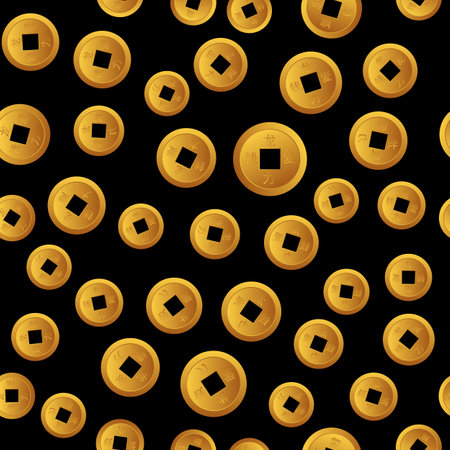 Chinese New Year lucky coin seamess pattern background for greeting card, poster, web banner. Vector Illustrationのイラスト素材