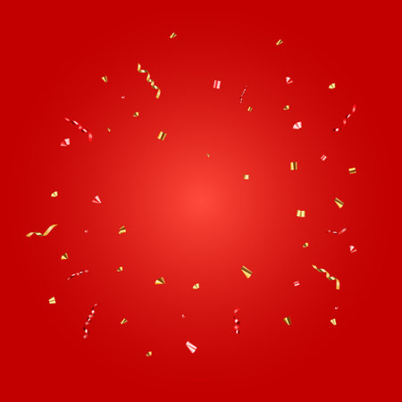 Abstract Confetti and Glossy Glitter Ribbon for Party Holiday Background. Vector Illustrationのイラスト素材