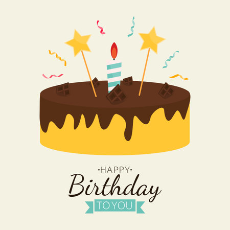 Cute Happy Birthday Background with Cake Icon with Candles. Design Element for Party Invitation,...