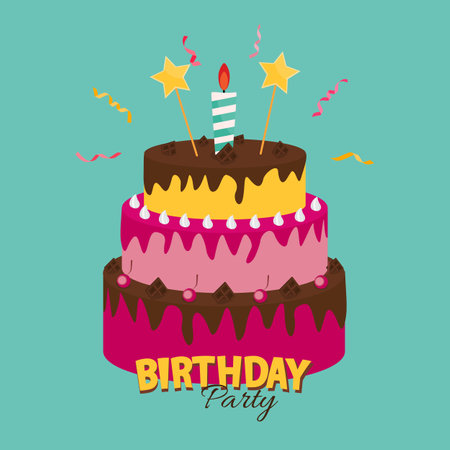 Cute Happy Birthday Background with Cake Icon and Candles. Design Element for Party Invitation, Congratulation. Vector Illustrationのイラスト素材