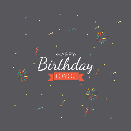 Cute Happy Birthday Background with Confetti. Design Element for Party Invitation, Congratulation. Vector Illustrationのイラスト素材