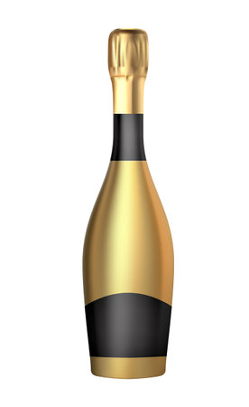 Realistic 3D champagne Golden Bottle Icon. Vector Illustrationのイラスト素材