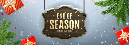 Winter End of Season Sale Background Design. Template for advertising, web, social media and fashion ads. Poster, flyer, greeting card, header for website Vector Illustrationのイラスト素材