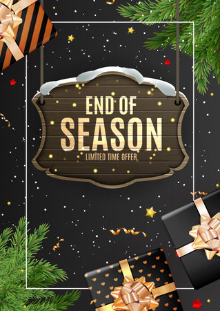 Winter End of Season Sale Background Design. Template for advertising, web, social media and fashion ads. Poster, flyer, greeting card, header for website Vector Illustrationのイラスト素材