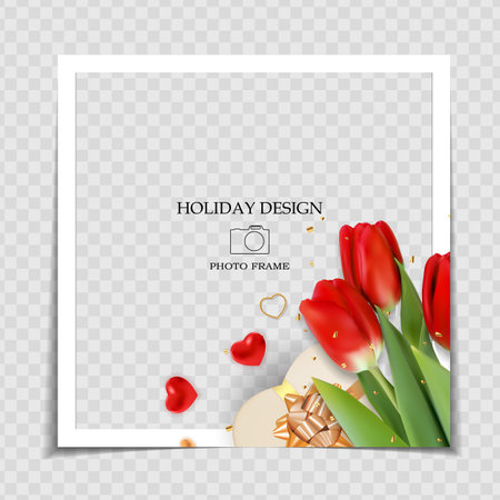 Valentines Day and Love Background Photo Frame Template for post in Social Network. Vector Illustrationのイラスト素材