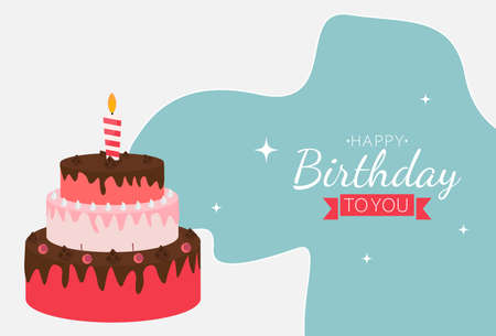Cute Happy Birthday Background with Gift Box, Cake and Candles. Design Element for Party Invitation,...