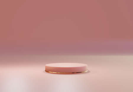 Rose gold pedestal over pink pastel natural background. ... Trendy empty podium display for cosmetic product presentation, fashion magazine. Copy space 3d renderの写真素材