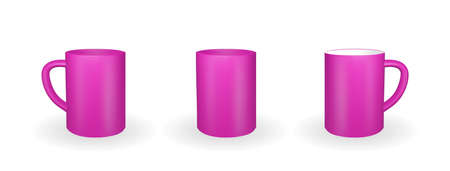 Set of Realistic pink mug on a white background. 3D rendering. Vector Illustration.のイラスト素材