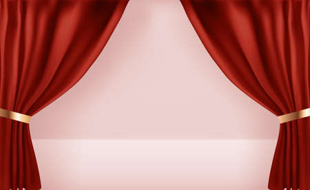 Realistic 3D open curtains background template. Vector Illustrationのイラスト素材