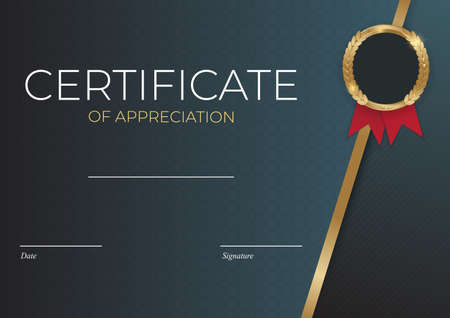 Certificate of achievement template Background with gold badge and border. Award diploma design blank. Vector Illustrationの写真素材