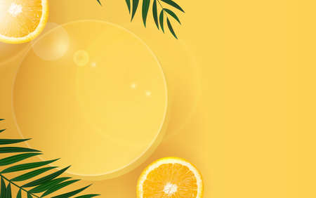 3D Realistic Background with podium and palm leaves. Design Template for Fashion Cosmetics Product. Vector Illustration EPS10のイラスト素材