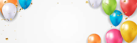 Realistic 3d balloon poster for party, holiday background, birthday, promotion card, poster. Vector Illustrationのイラスト素材