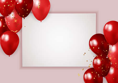 Happy Party Birthday Background with Realistic Red Balloons and Frame.のイラスト素材