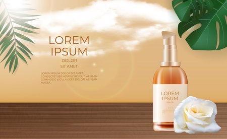3D Realistic Beauty Product Cream Bottle Background. Design Template of Fashion Cosmetics Product. Vector Illustrationのイラスト素材