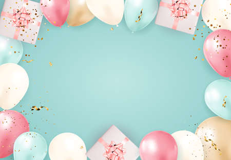 Happy Party Birthday Background with Realistic Balloons. Vector Illustrationのイラスト素材