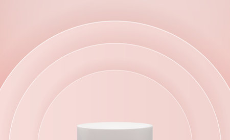 Realistic 3d pedestal over pink circle background. Trendy empty podium display for ads cosmetic product presentation. Vector illustration EPS10のイラスト素材