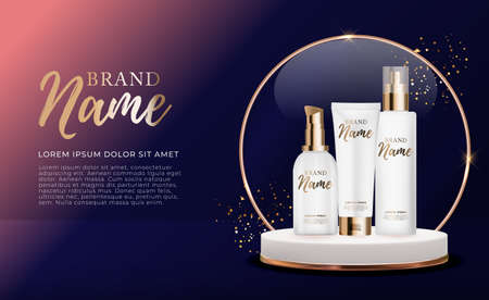 3D Realistic Natural beauty cosmetic product for face or body care on glossy bokeh background. Design Template of Fashion Cosmetics Product for Ads, flyer or Magazine Background. Vector Illustrationのイラスト素材
