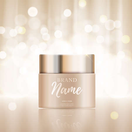 3D Realistic Natural beauty cosmetic product for face or body care on glossy bokeh background. Design Template of Fashion Cosmetics Product for Ads, flyer or Magazine Background. Vector Illustrationのイラスト素材