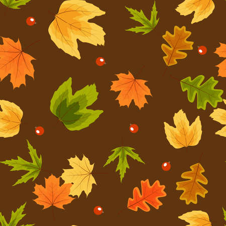 Autumn Natural Leaves Seamless Pattern Background.のイラスト素材