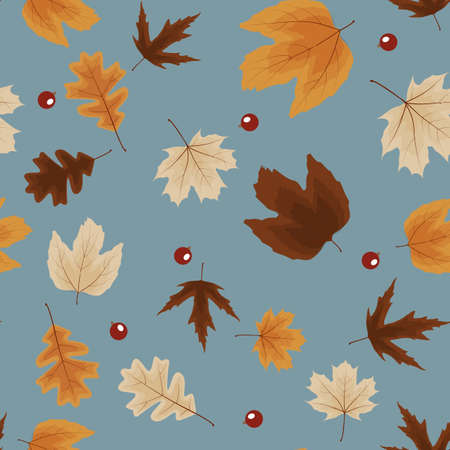 Autumn Natural Leaves Seamless Pattern Background.のイラスト素材