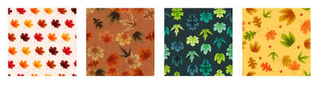 Autumn Natural Leaves Seamless Pattern Background set