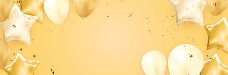 Congratulations banner design with Confetti, Balloons and Glossy Glitter Ribbon for Party Holiday Background. Vector Illustrationのイラスト素材