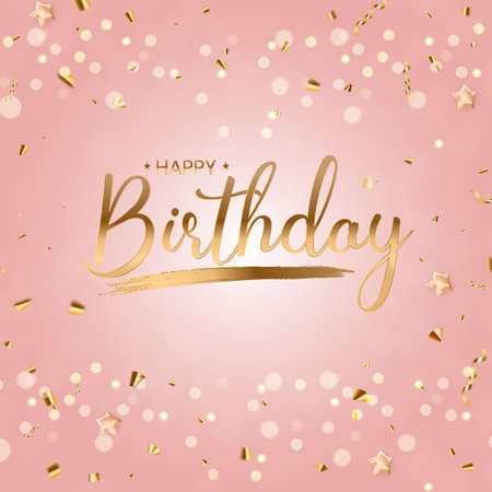 Happy Birthday Background with golden confetti and sparkle bokeh lights. Vector Illustrationのイラスト素材