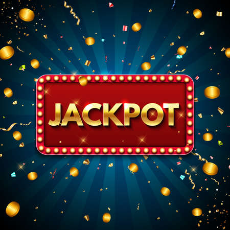Jackpot background with falling gold confetti. Casino or lottery advertising template. Vector illustration EPS10のイラスト素材