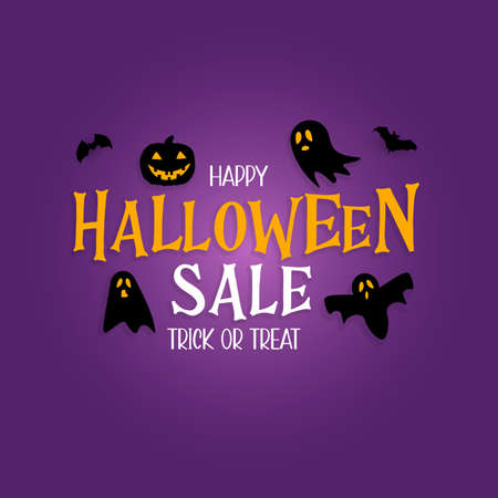 Happy Halloween sale holiday card with funny pumpkin. Vector Illustration EPS10
