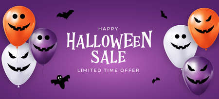 Happy Halloween sale holiday card with funny balloons. Vector Illustration EPS10