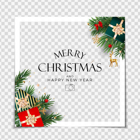 Christmas Holiday Party Photo Frame Background. Happy New Year and Merry Christmas Poster Template. Vector Illustration EPS10のイラスト素材
