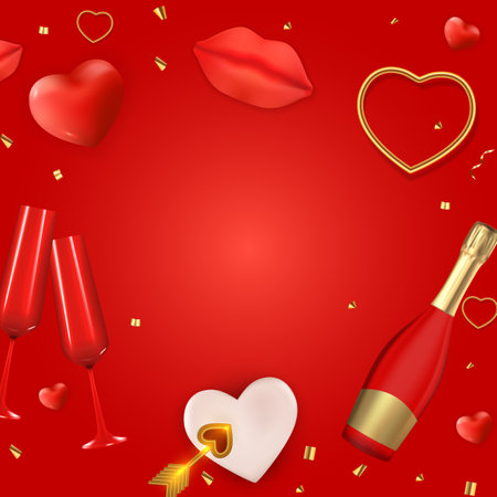 Valentine Day Holiday Gift Card Background Realistic Design.のイラスト素材