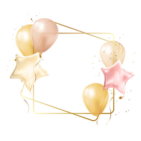 Party birthday glossy golden frame with balloons. EPS10のイラスト素材