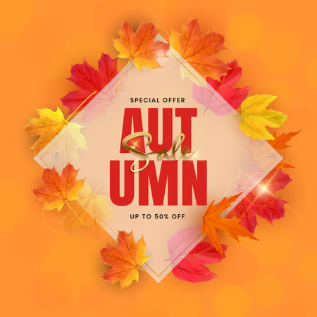 Autumn Sale Poster with Falling Leaves. vector illustrationのイラスト素材