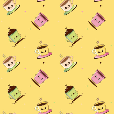Cute Funny Coffee Cup Seamless Pattern Background Vector Illustration. EPS10のイラスト素材