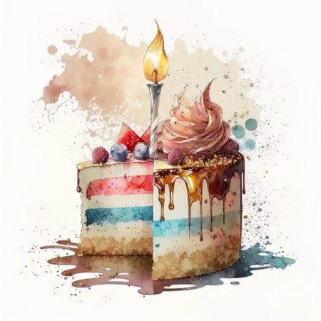 birthday watercolor cake on white background. Illustration Generative AIの素材