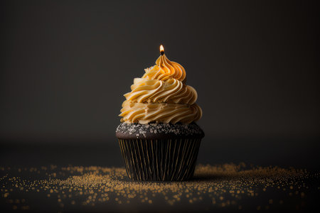 birthday cupcake on Black. Illustration Generative AIの素材