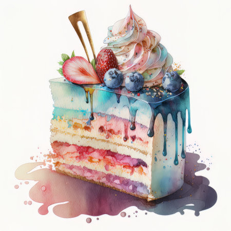 birthday watercolor cake on white background. Illustration Generative AIの素材