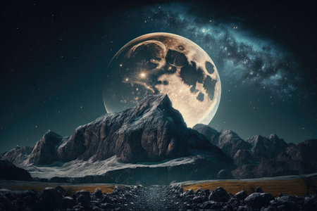 big moon in the night sky. Illustration Generative AIの素材