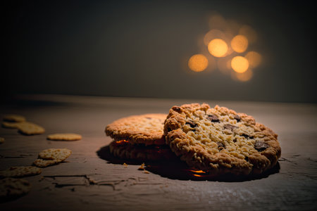 delicious brown cookies on the table. Illustration Generative AIの素材