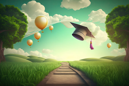Multicolored graduation celebration background. Illustration Generative AIの素材