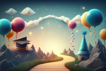 Multicolored graduation celebration background. Illustration Generative AIの素材