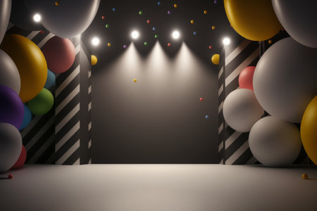 Festive party with balloons, stage and garlands. Illustration Generative AIの素材