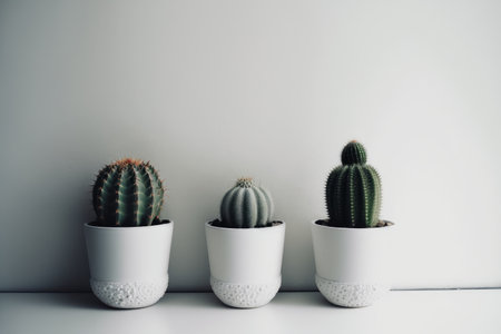 A real green cactus in a white pot. Illustration Generative AIの素材